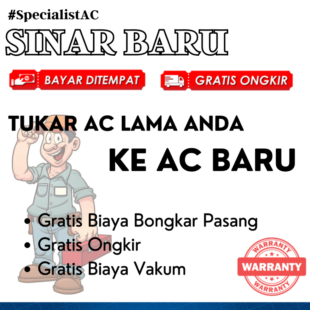 TUKAR TAMBAH AC 1/2 PK [ GREE-SHARP-AQUA-MIDEA ]  - GARANSI RESMI +  GRATIS BONGKAR PASANG