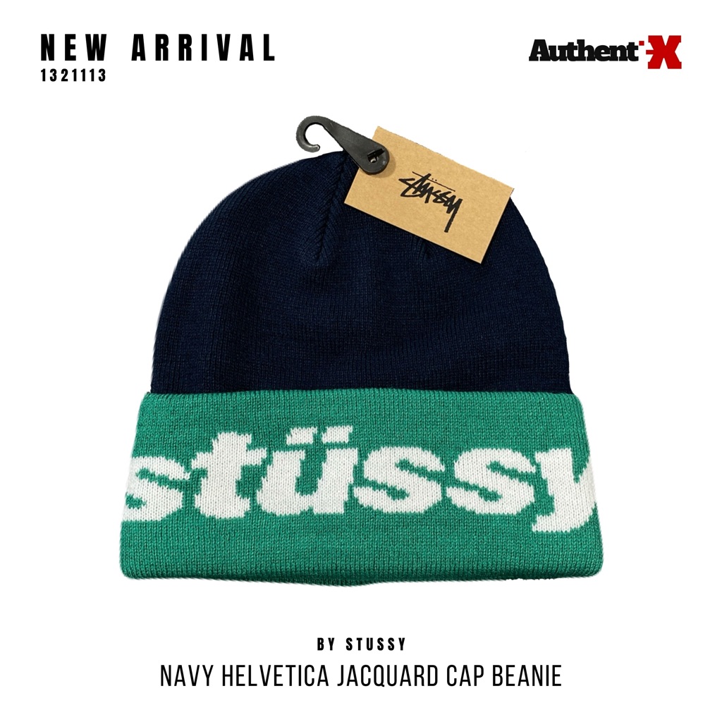 STUSSY HELVETIA JACQUARD BEANIE HAT - NAVY | ORIGINAL