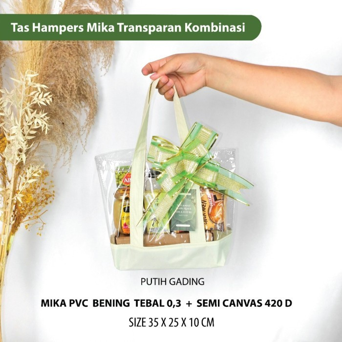 

Tas Hampers Mika Souvenir Kombinasi | Tas Hampers PVC Bening | Tas Mika PVC Transparan