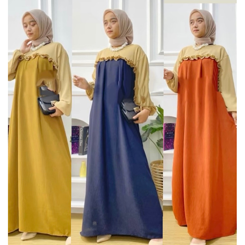 SHERINA DRESS KOMBINASI DUA WARNA POLOS GAMIS DEWASA MUSLIMAH