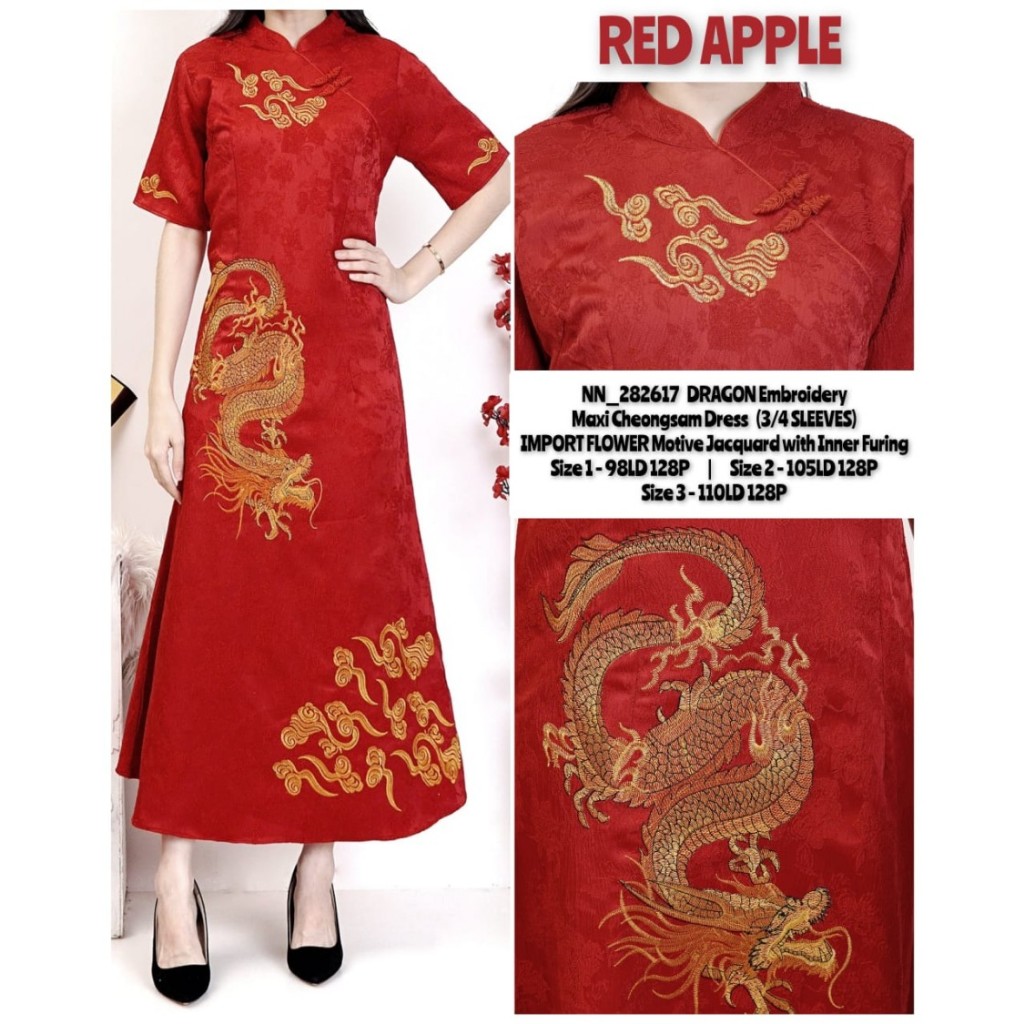 Dress Panjang Merah Cheongsam Wanita Import - Dress Panjang Cheongsam