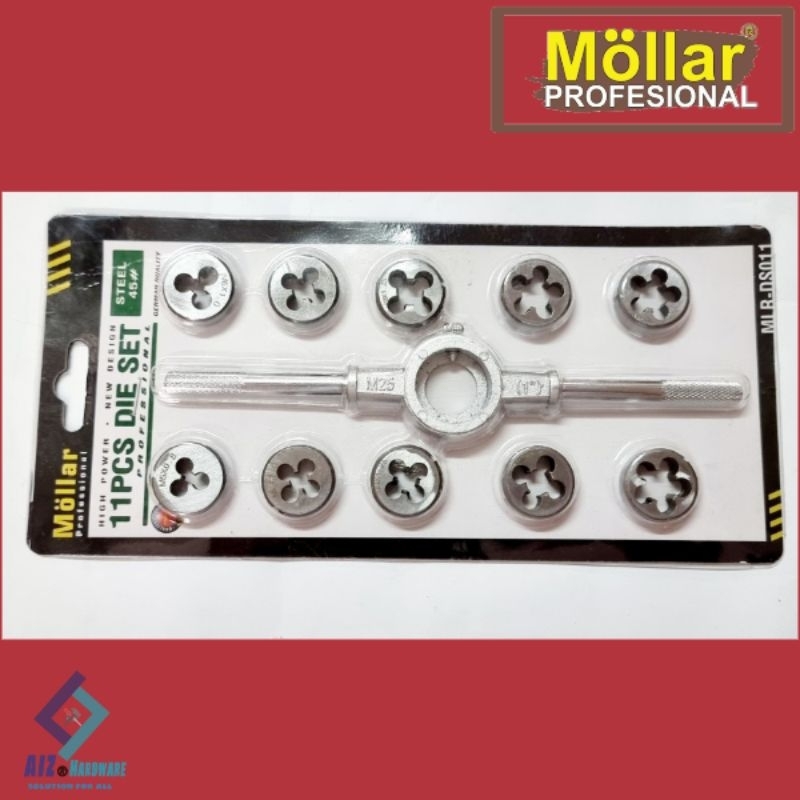 MOLLAR DS011 Die Set 11 pcs Handle Mata Senai Ulir Baut Drat Sekrup