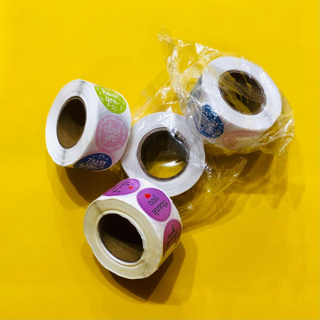 

Sticker Thank You Roll Isi 500 Pcs Self Adhesive Seal Label Roll 2.5Cm packing ECBONEKAINDO