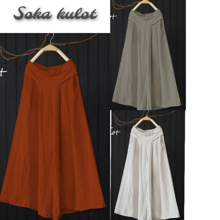 Pro Hemat KodeM2y2X Soka Celana Kulot Wanita Panjang Polos Katun Linen Lebar Jumbo Payung MartaVey F