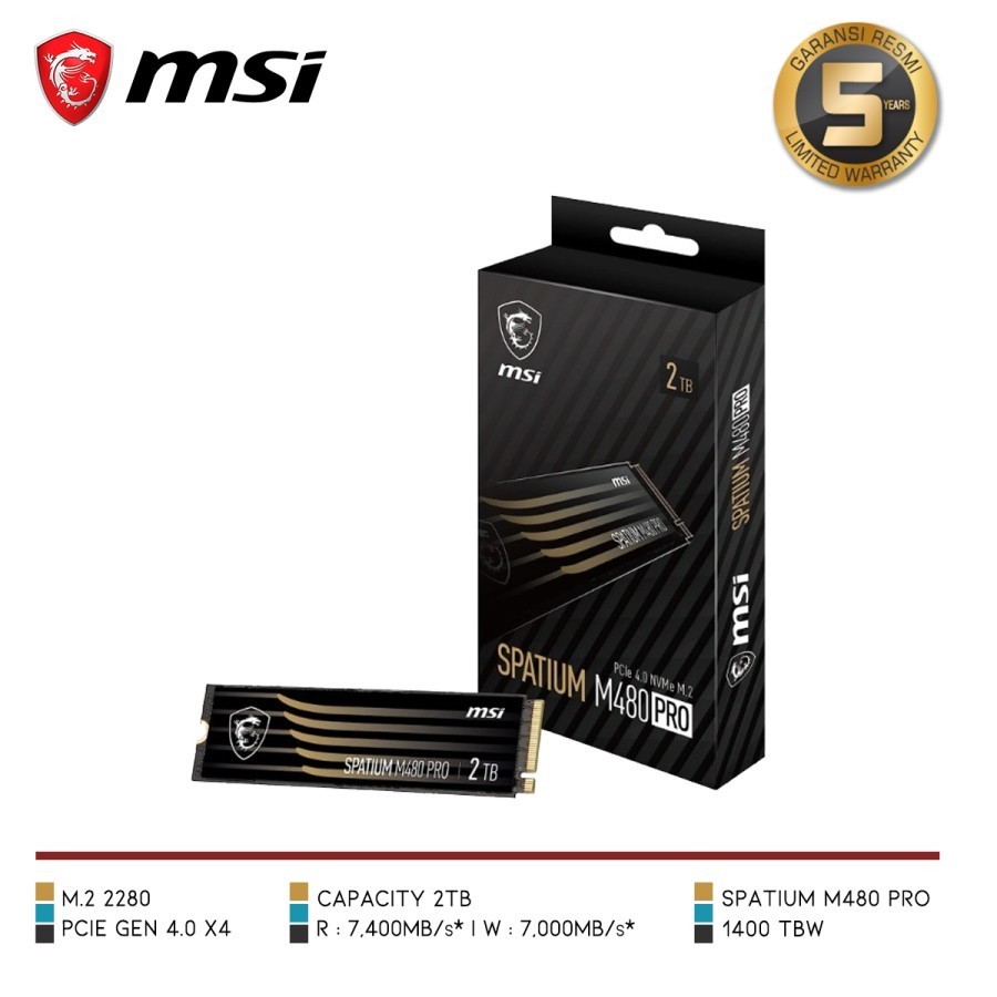 MSI SPATIUM M480 Pro 2TB PCIe 4.0 NVMe M.2 Gen 4 x4 - SSD