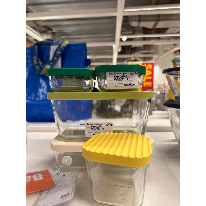 havstobis wadah makan dengan tutup set isi 5 transparant, wadah makan, tempat makan kaca, tempat mak