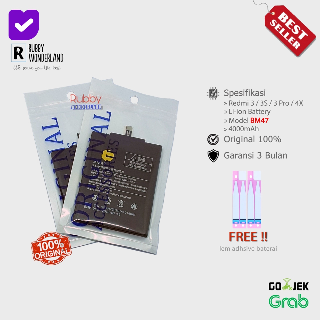 Batre Baterai Xiaomi Redmi 3 3S 3 Pro Redmi 4X BM47 Original Bergaransi