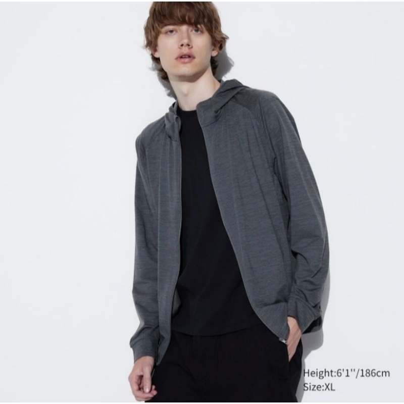 MEN Jaket Hoodie Ritsleting DRY-EX Proteksi Sinar UV UNIQLO