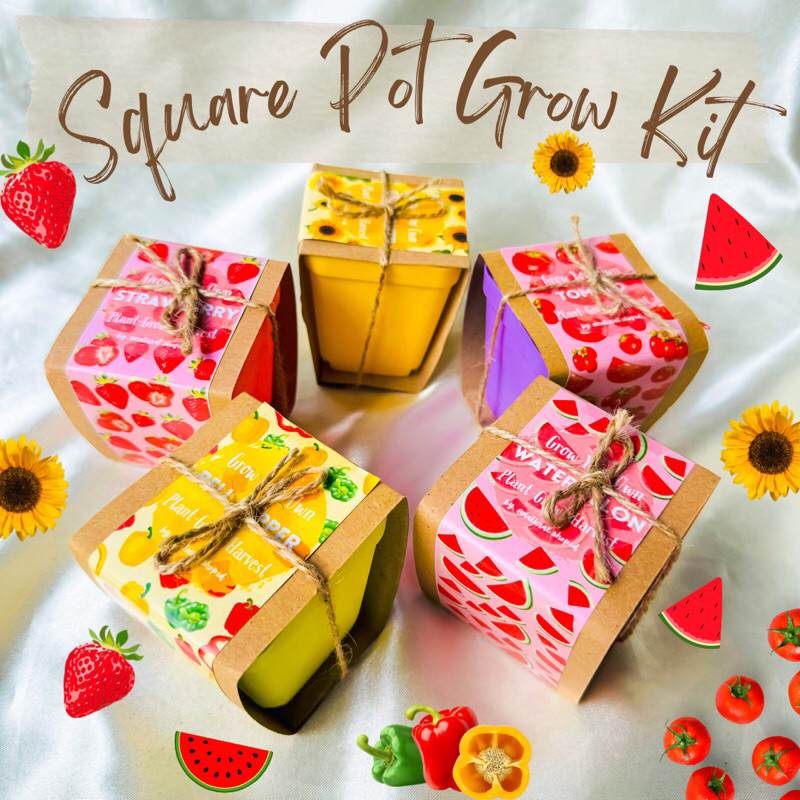 Paket Berkebun - Square Pot DIY GROW KIT - Hampers Natal Anak / Hampers Lebaran - Hampers Ulang Tahu
