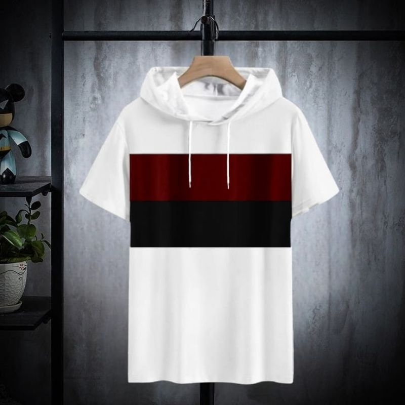 Hoodie lengan pendek kombinasi 3 warna/kaos pria/kaos Hoodie kombinasi/bayar di tempat