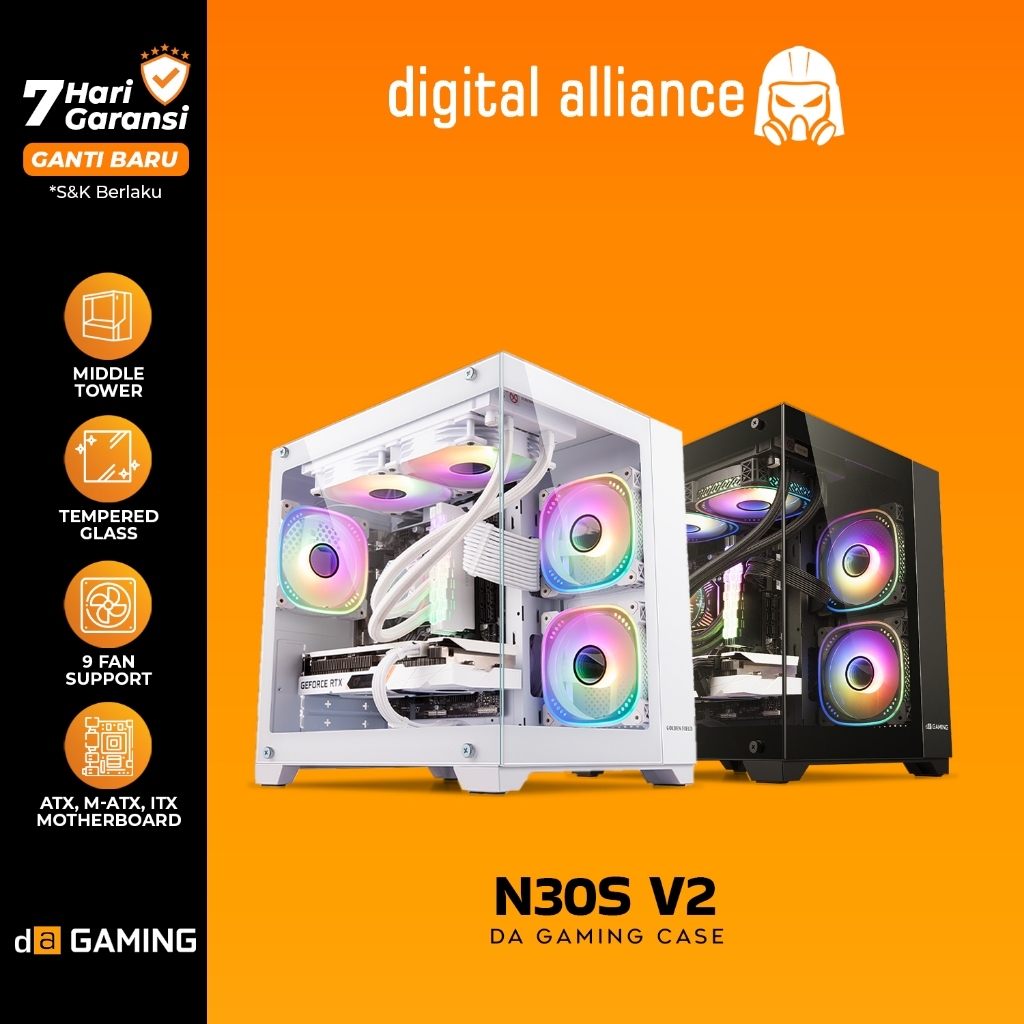Digital Alliance N30 s v2 Casing PC Gaming Middle Tower Kaca Tempered Glass Chassis M-ATX ITX