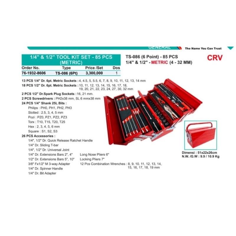 Tool Kit Set Box Susun 85 Pcs Wipro TS 086