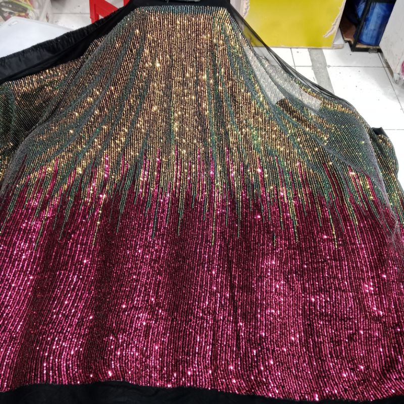 Bahan Kain Kebaya Tulle Scqeen Gradasi Double Warna Full Payet Permium