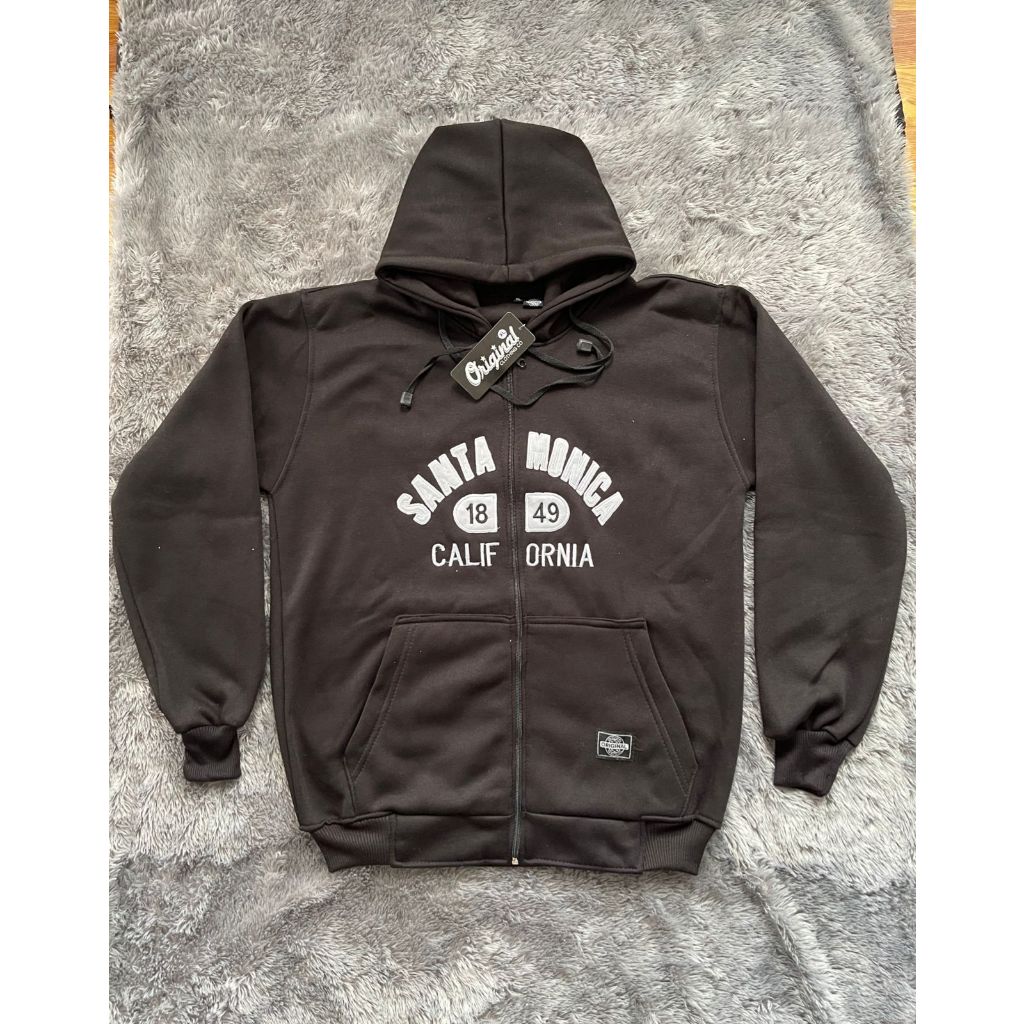 Jaket Hoodie WHO AU Zipper SANTA MONICA PInk Pull Bordir Premium Full Teg & Label Unisex