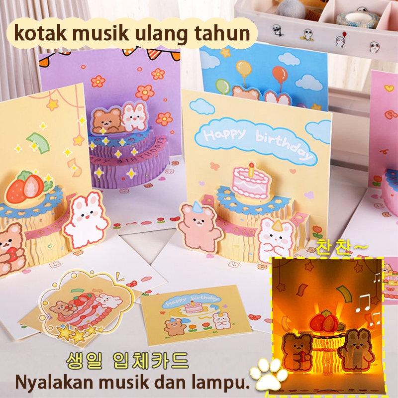 Kartu Ucapan Pop Up Kue Ulang tahun 3D Kue Ulang Tahun Dengan Lampu + Musik kartu ucapan pop up 3d K
