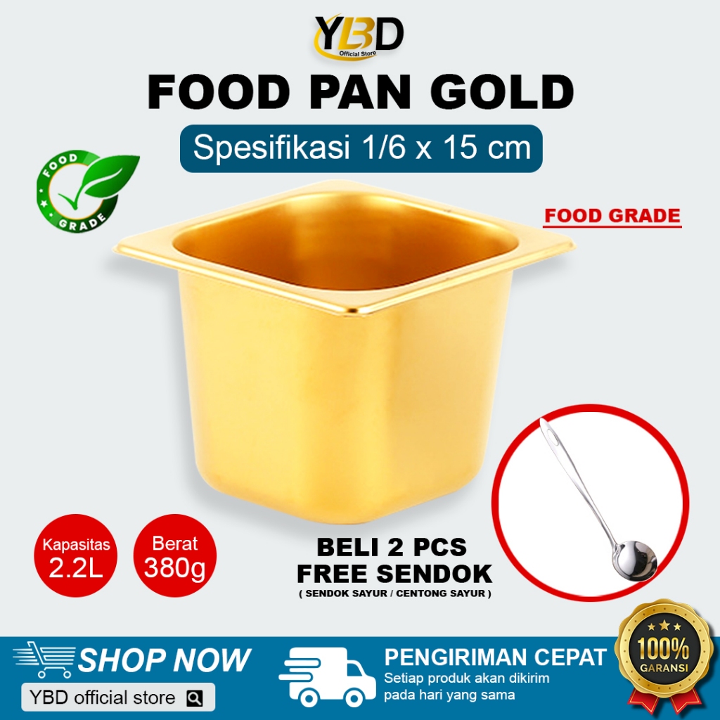 Food pan GOLD stainless 1/6 x 15 cm / Wadah Makanan stainless Emas / Food Pan Gold Stainless steel p