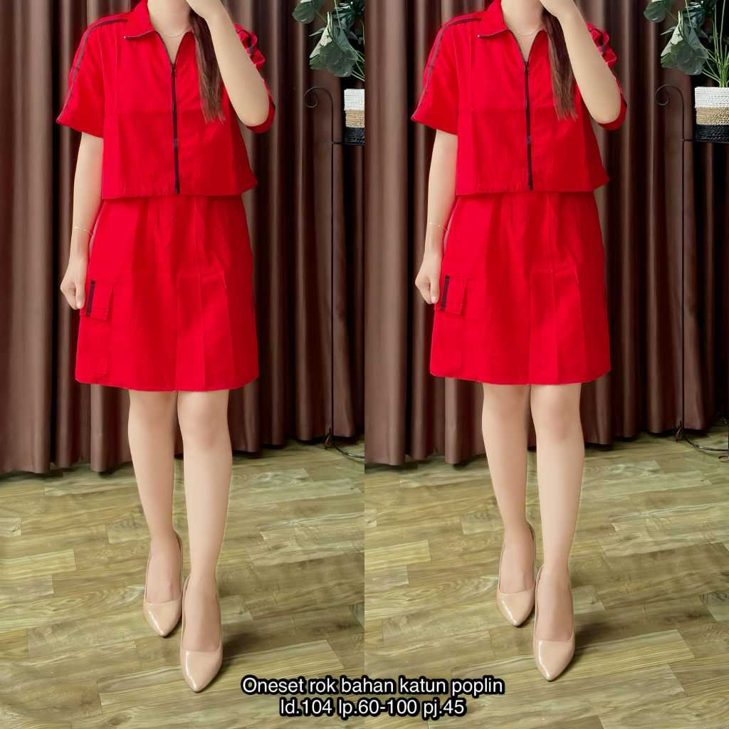 setelan one set rok bahan katun popplin 54-tgc