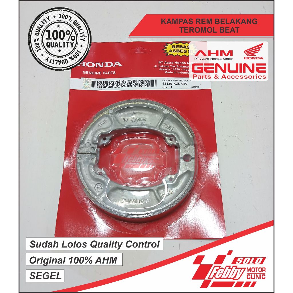 KAMPAS REM BELAKANG TEROMOL BEAT ORIGINAL AHM 43130-KZL-930