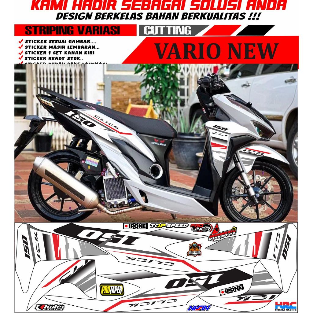 STRIPING VARIASI VARIO 150 TERBARU DASAR PUTIH , VARIO NEW STICKER MOTOR"
