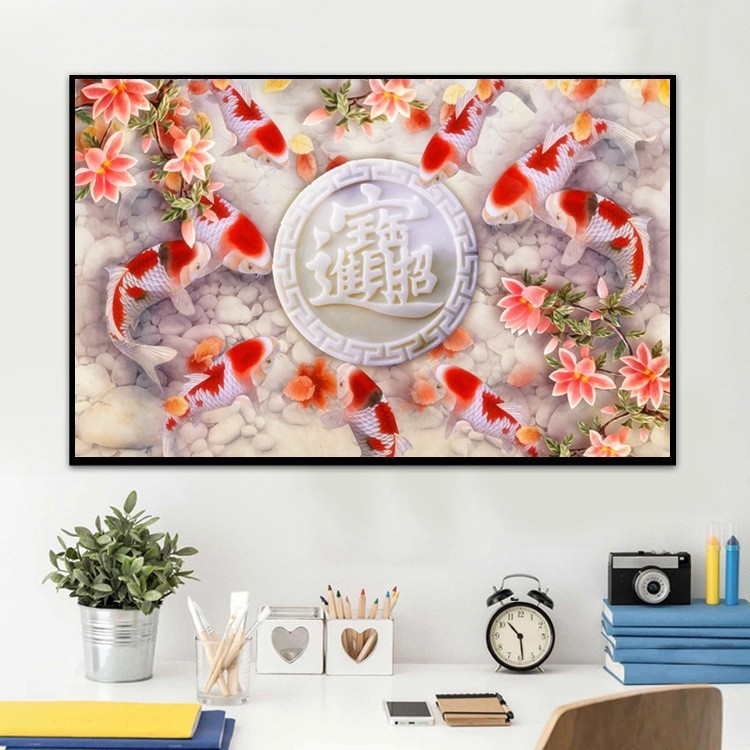 DIY Diamond Painting Full sembilan ikan koi rezeki 60x40 cm D834