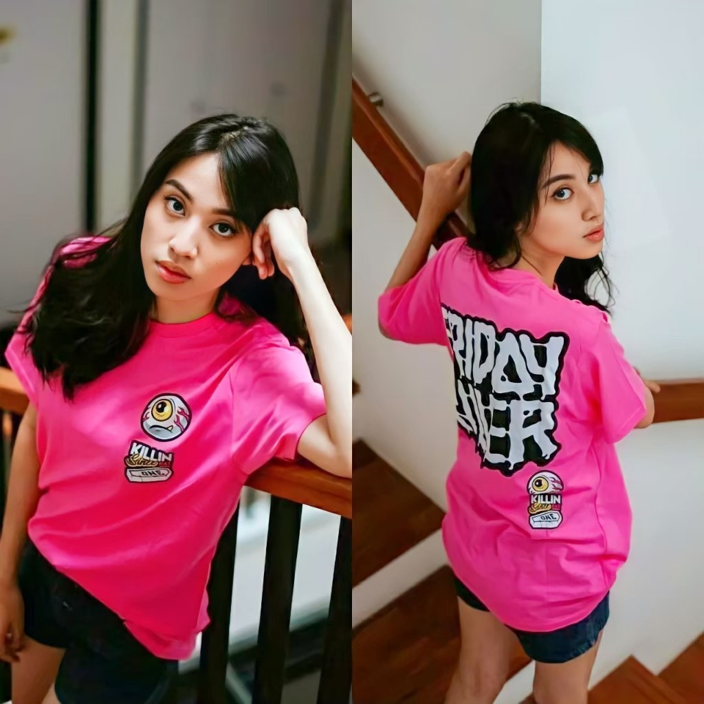 Kaos Wanita FRIDAY KILLER Warna Pink T-shirt Distro Pria Wanita Kekinian Kaos Distro Cewek Motif Ker