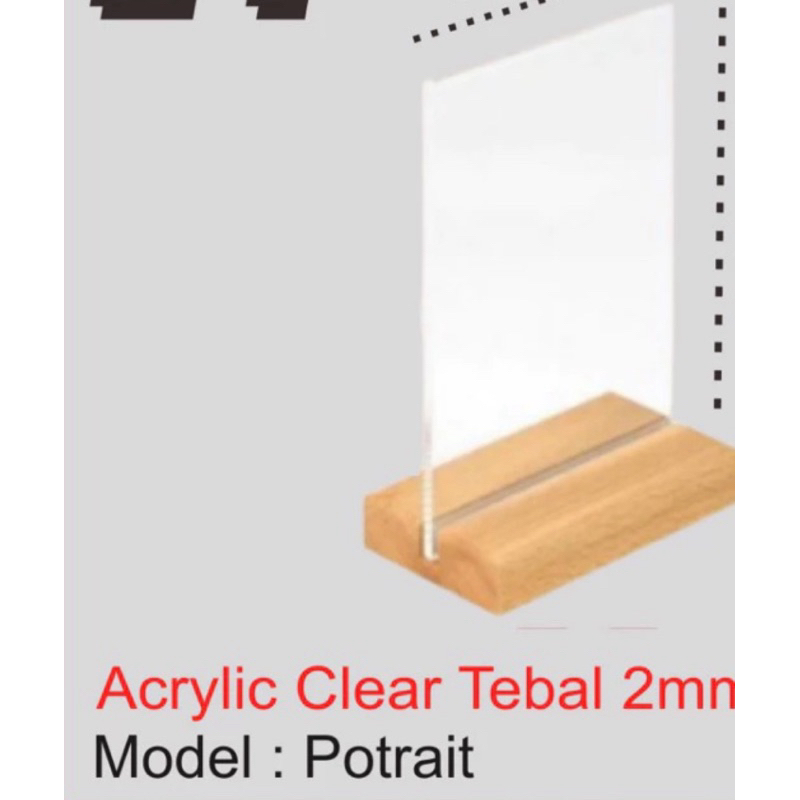 Akrilik Tempat Brosur/Tent Holder /Tent Card A5 Kaki Kayu