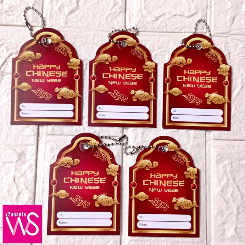 

5 Pcs Hang Tag Tema Imlek Tahun Naga Lengkap dengan Tali Rantai Lada