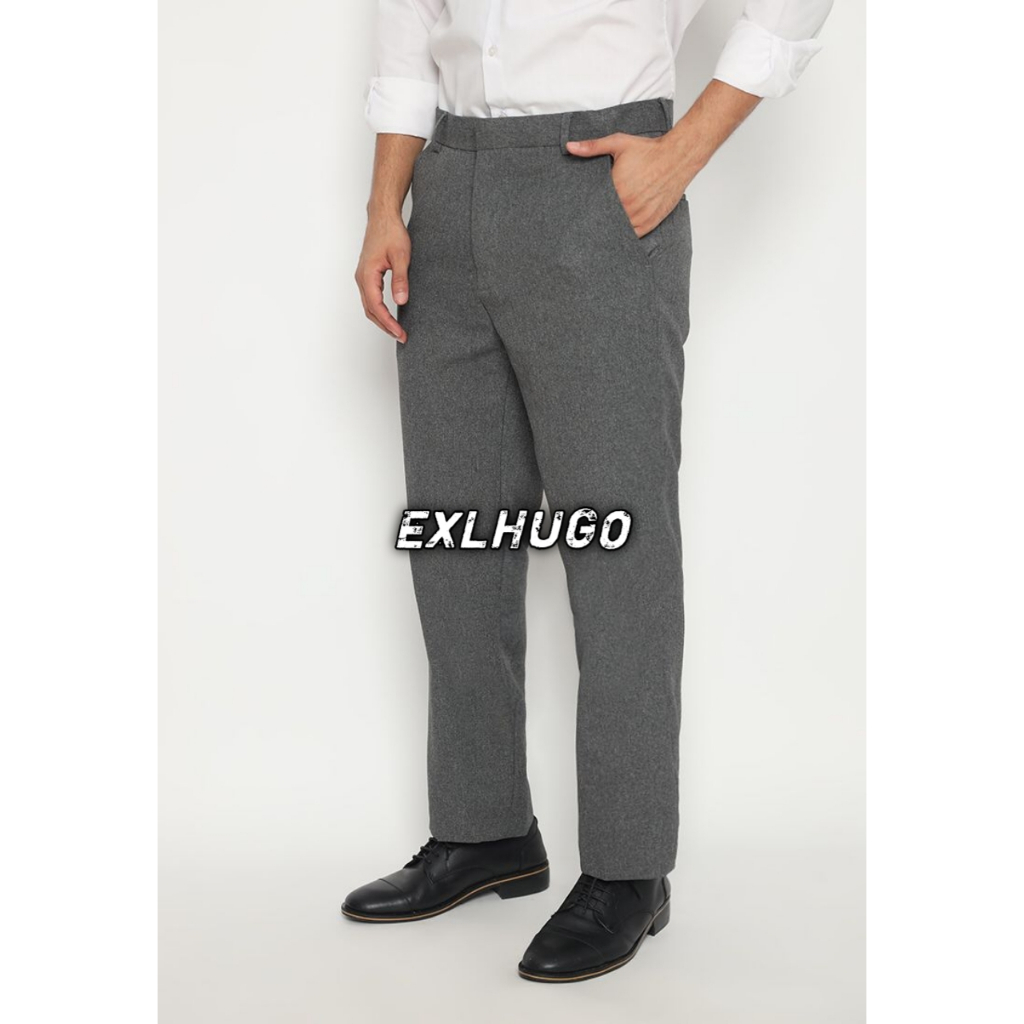 EXLHUGO - Light Grey Trousers (celana bahan formal pria, reguler fit) | Celana Bahan Pria Reguler fi