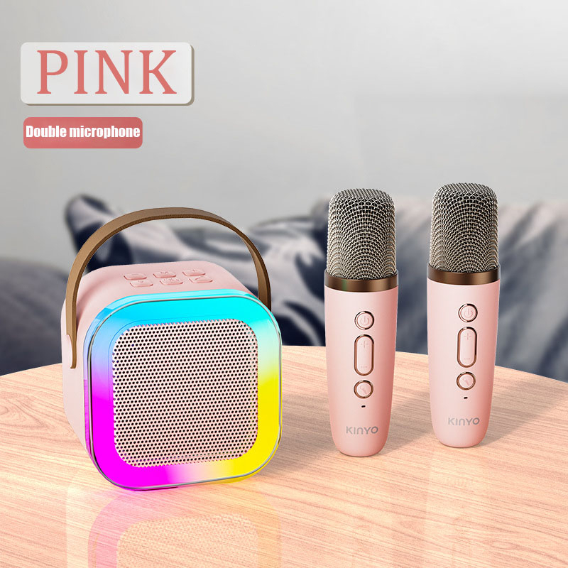 Portable Wireless Mini Bluetooth Speaker 2Mic 1 Set Karaoke Speaker Cute Wireless Outdoor KTV Mesin 