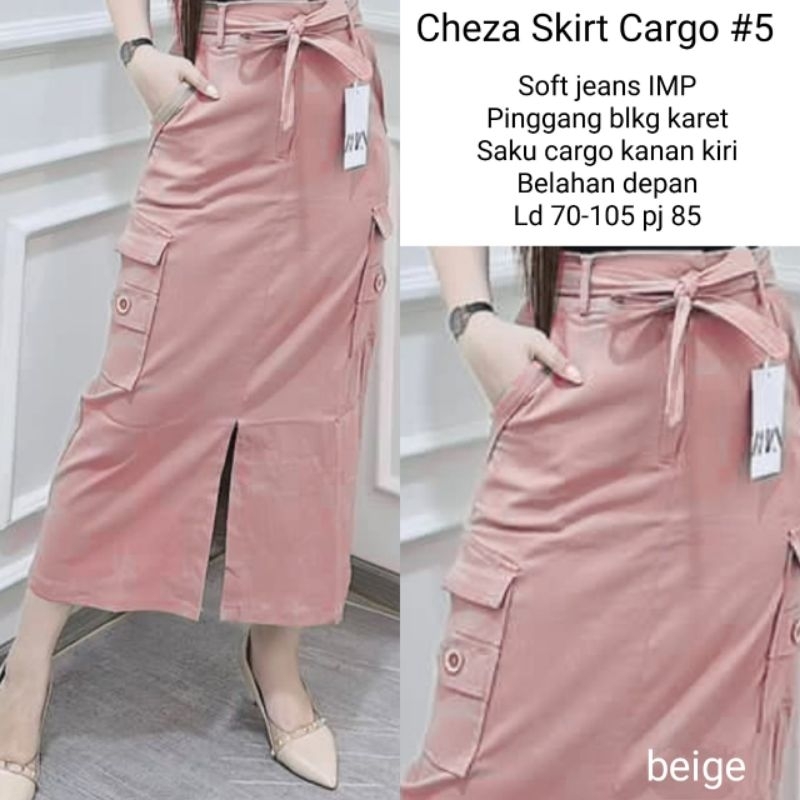 ROK KEKINIAN WANITA CHEZA//CHEZA #5 SKIRT CARGO MURAH SOFT JEANS ELASTIS ORI Z*RA