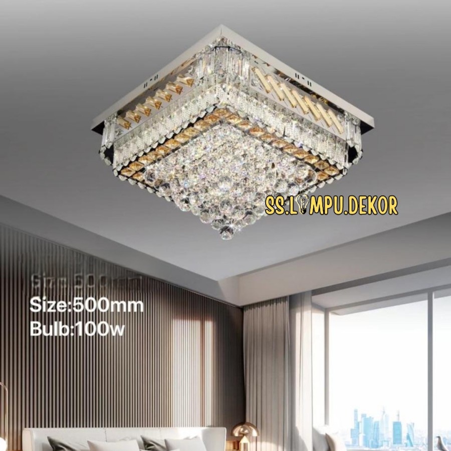 Lampu Plafon Kristal LED Kotak Minimalis Modern