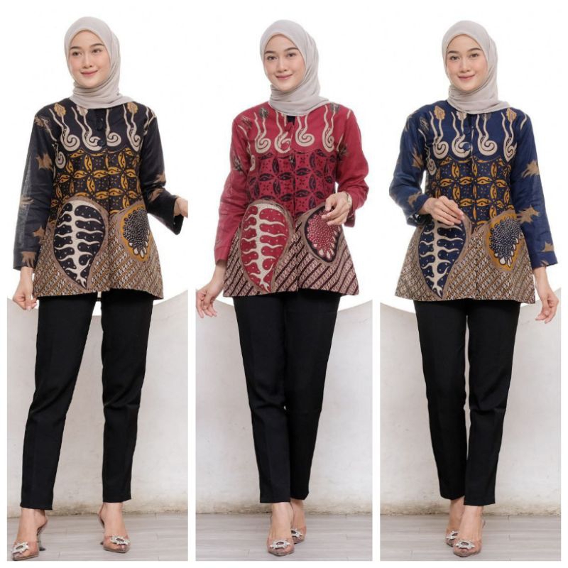 Kemeja Batik Blouse Batik Atasan Wanita Modern Katun Premium M L XL XXL Up To LD 110