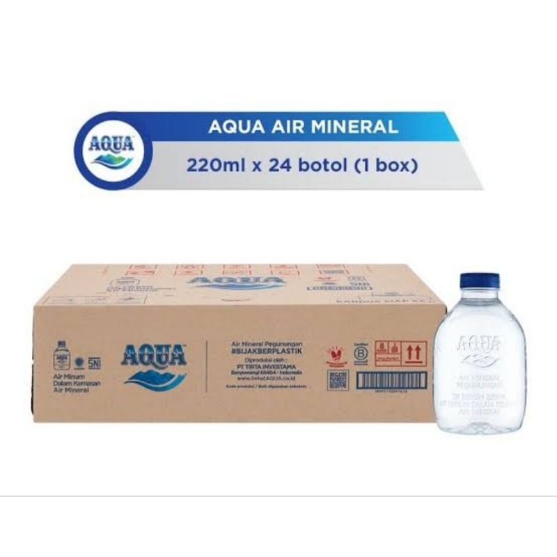 Aqua Botol Aqua mini air mineral botol 220 ml 1 dus isi 24 botol