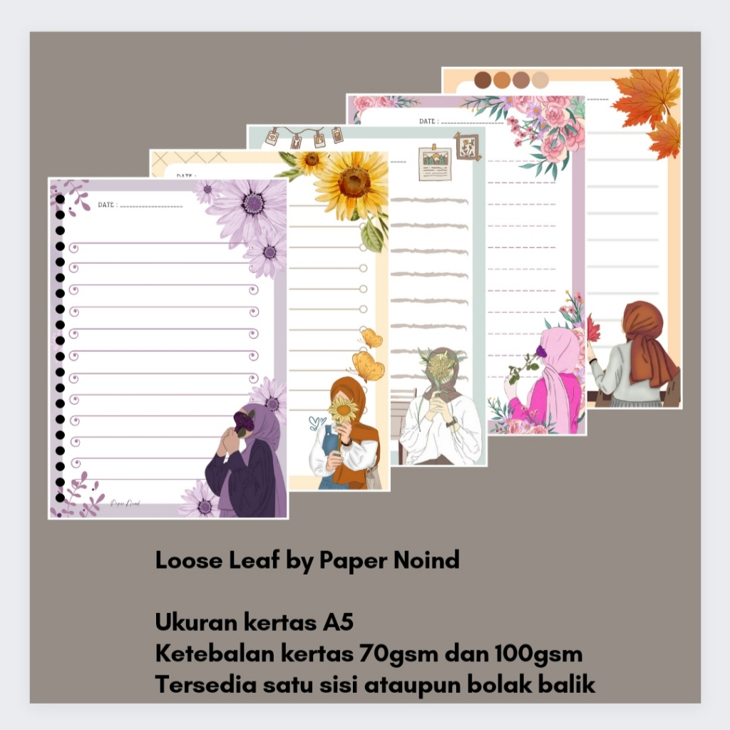 

‼️ PART 3 MOTIF GIRL HIJAB ‼️ Isi 10 Lembar Loose Leaf Isi Binder Note Refill A5 Motif Girl by Paper Noind