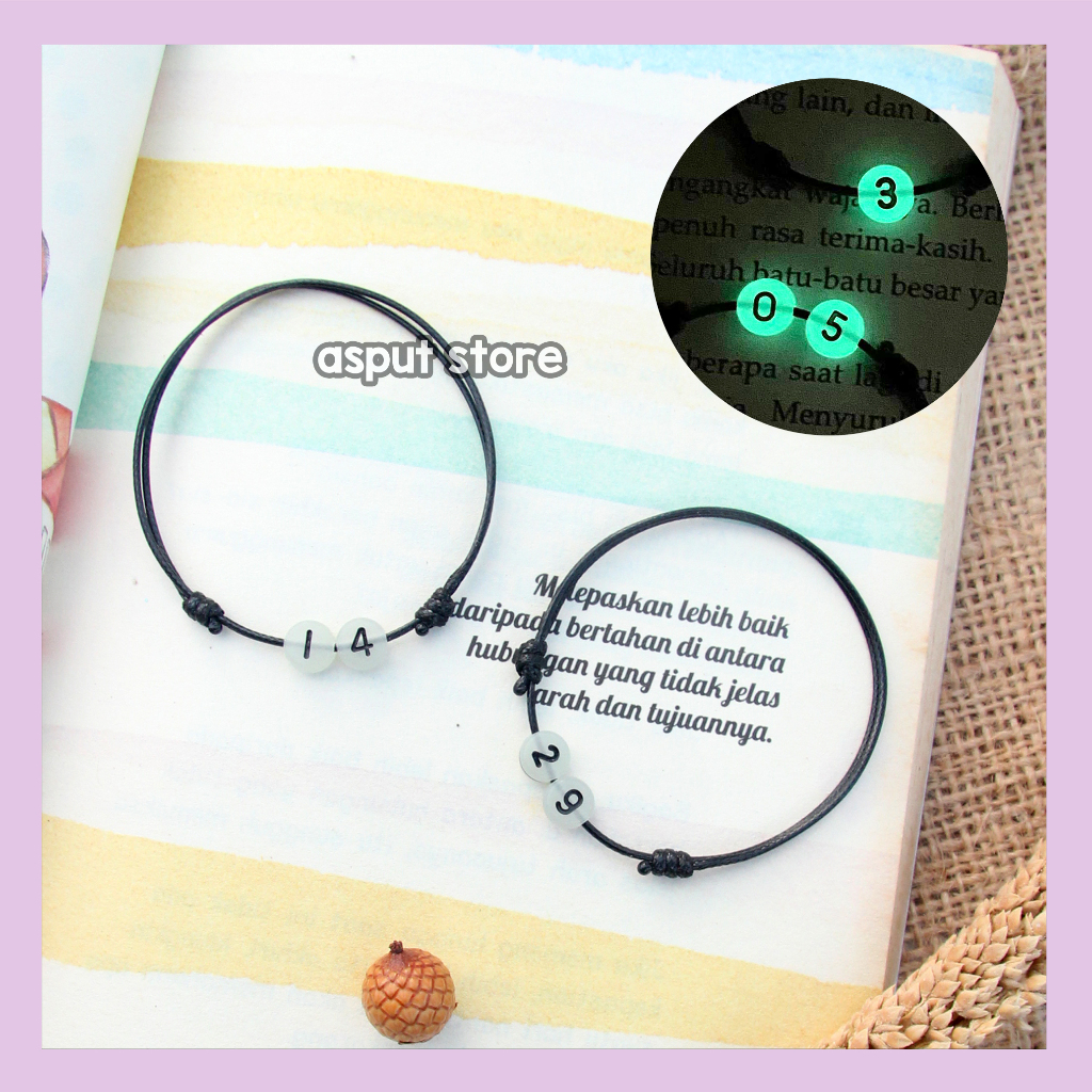 GELANG TALI ANGKA / GELANG ANGKA / GELANG GLOW IN THE DARK INISIAL HURUF BISA NYALA WANITA PRIA TALI