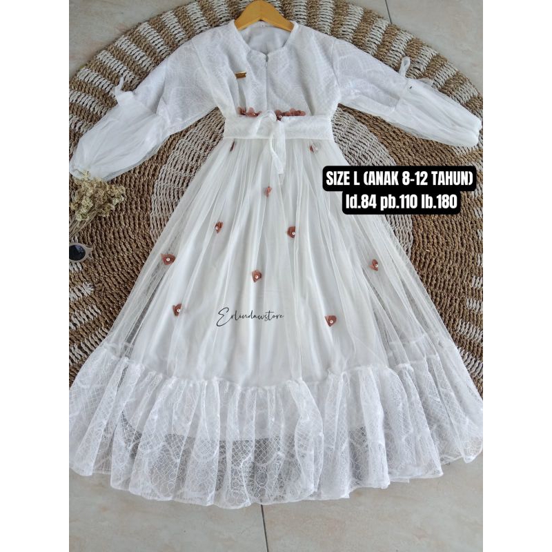 LULA DRESS ANAK (USIA 8-12 TAHUN) gamis pesta anak motif bunga mutiara