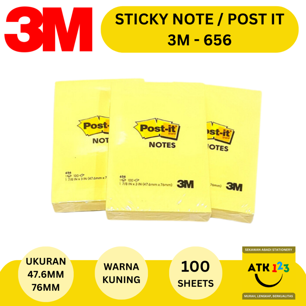 

Post It / Sticky Note Merk 3M No. 656 Warna Kuning