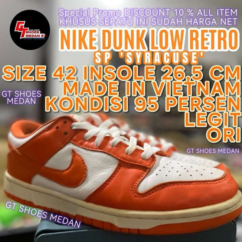 Nike Dunk Low Pro SP 'Syracuse' size 42 insole 26,5 cm made in Vietnam. Baca Detail deskripsi agar t