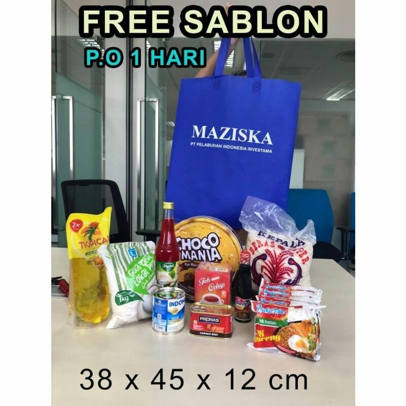 TAS SPUNBON SABLON 38X45 TAS UNTUK SOUVENIR WEDYNG SEMBAKO TASYAKURAN PROMOSI TOKO