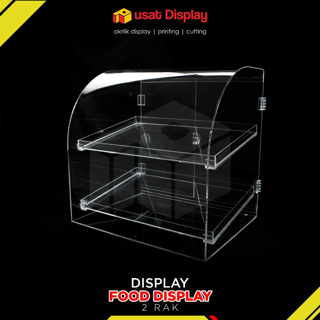 Etalase Akrilik Bening 2 Tingkat untuk Kue dan Roti 40x30x40 cm