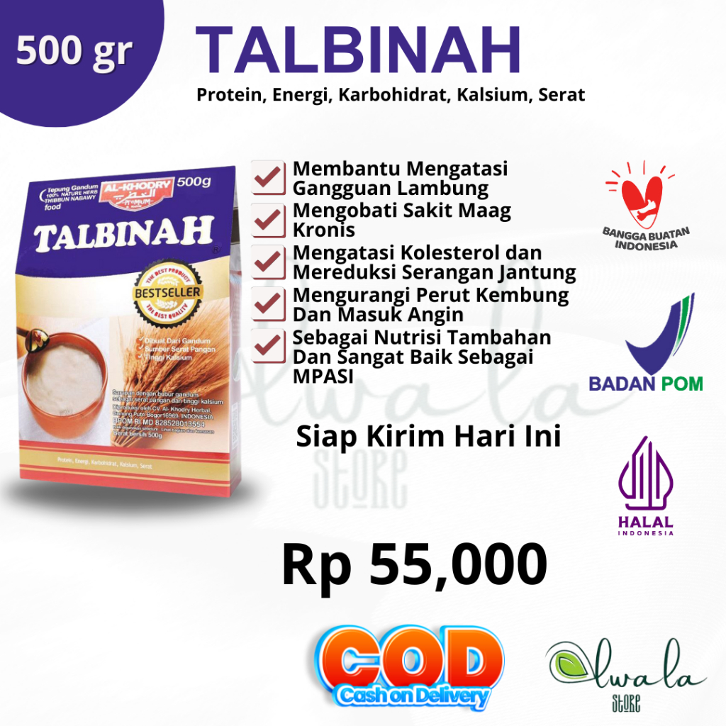 

TALBINAH Tepung Gandum Solusi Masalah Lambung Diabetes Kolesterol Jantung AL-KHODRY 500gr