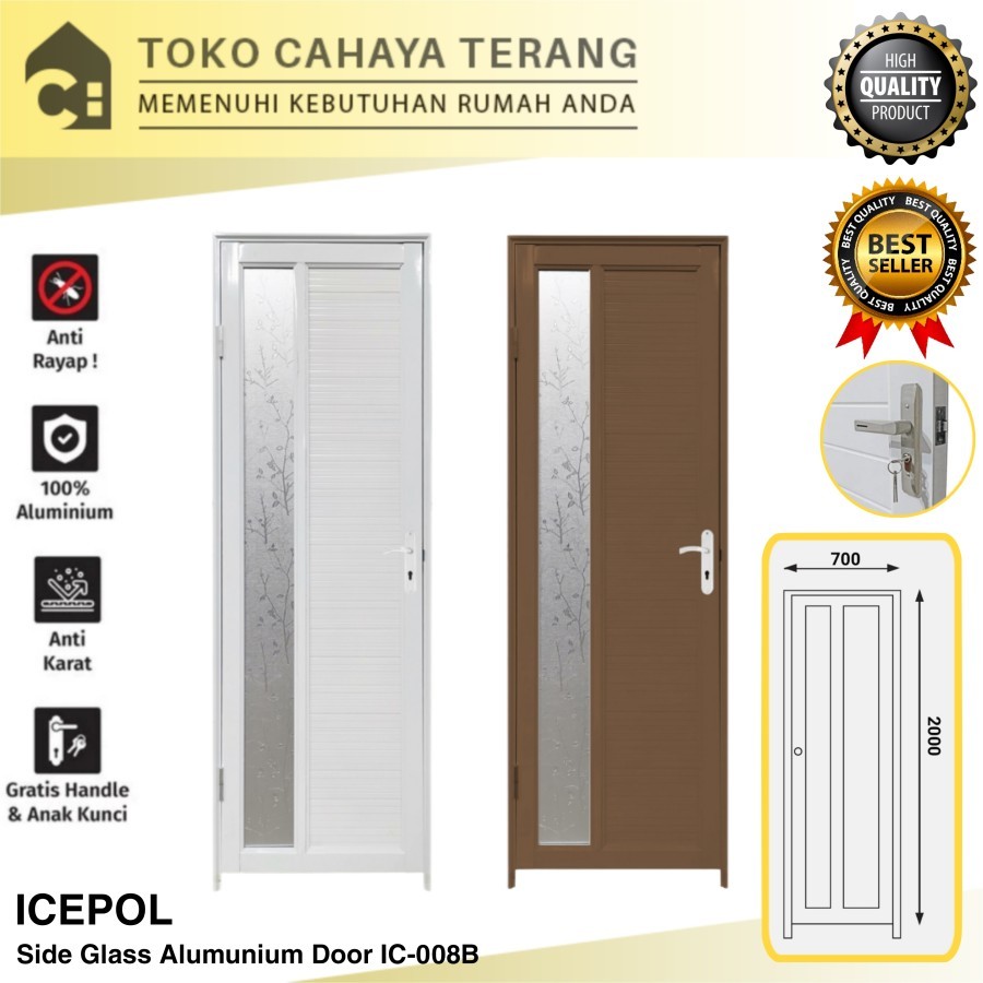 Pintu Aluminium Icepol IC-008 Kaca Samping / Pintu Kamar Mandi Kaca