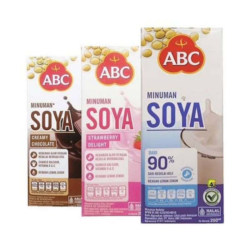 

ABC SOYA MINUMAN SARI KEDELAI RASA ORIGINAL | STROBERY | COKLAT NETTO 200 ML