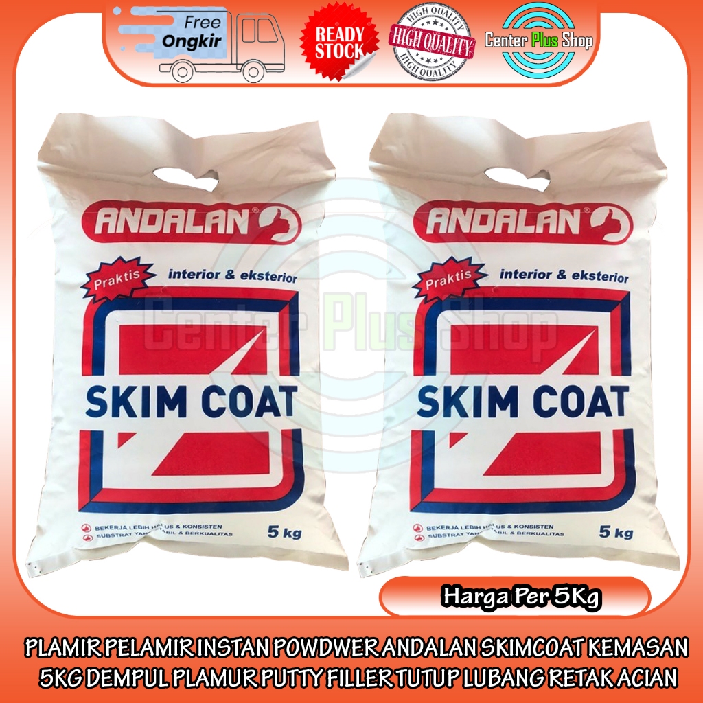PLAMIR PELAMIR INSTAN POWDWER ANDALAN SKIMCOAT KEMASAN 5KG DEMPUL PLAMUR PUTTY FILLER TUTUP LUBANG R