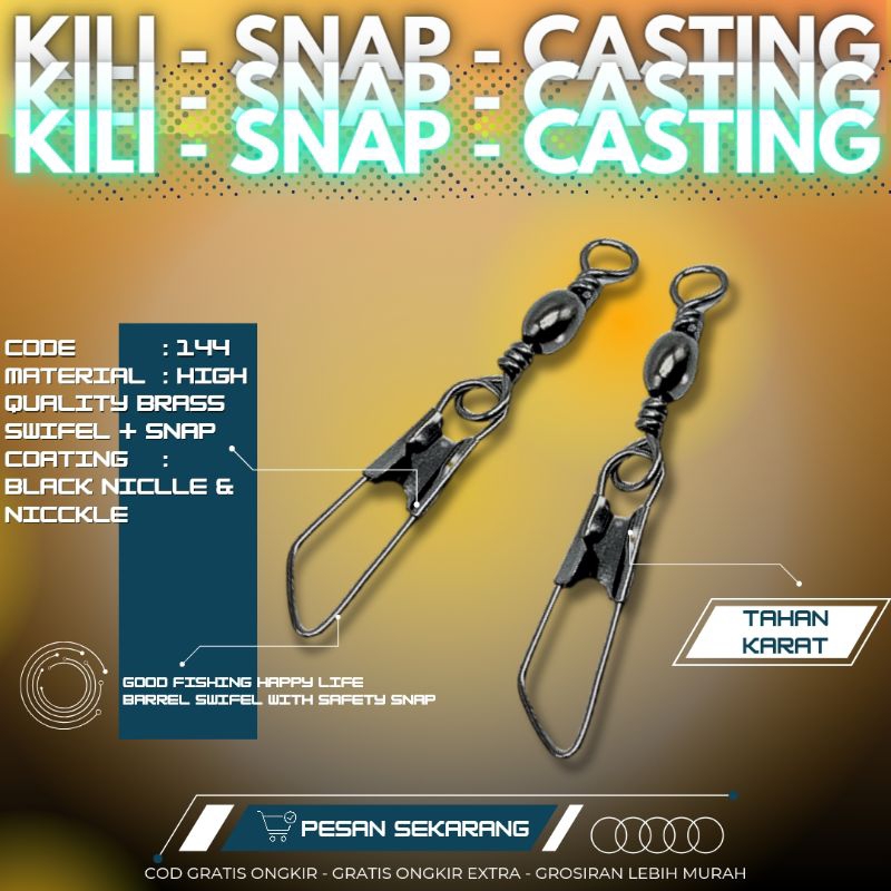 Kili Kili 144BN , Snap , Casting , Kili Kili Peniti , Kili kili Pelampung , Snap Barrel Swivel isi 5