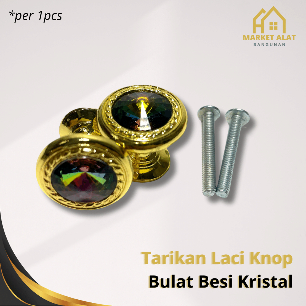 Tarikan Laci Knop Bulat Besi Kristal / Knob Kristal / Handle Handel Lemari Bulat Kristal