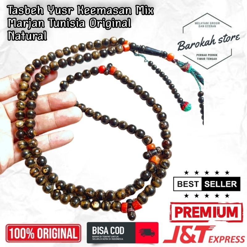 Tasbeh Kayu Yuser Keemasan Mix Marjan Tunisia Asli