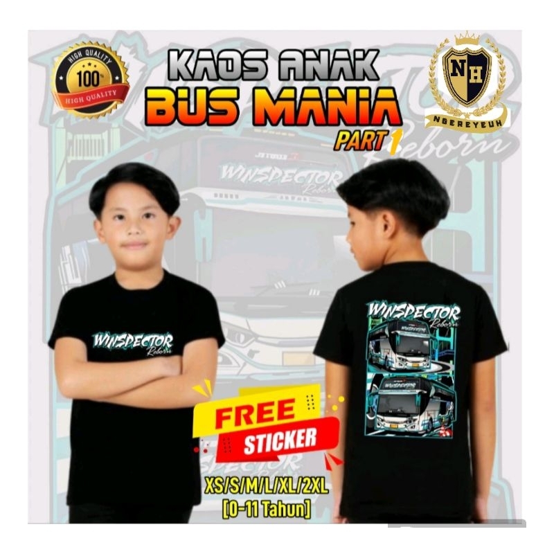KAOS ANAK BUS MANIA HITAM /BAJU ANAK BUS FREE 2 STIKER PREMIUM