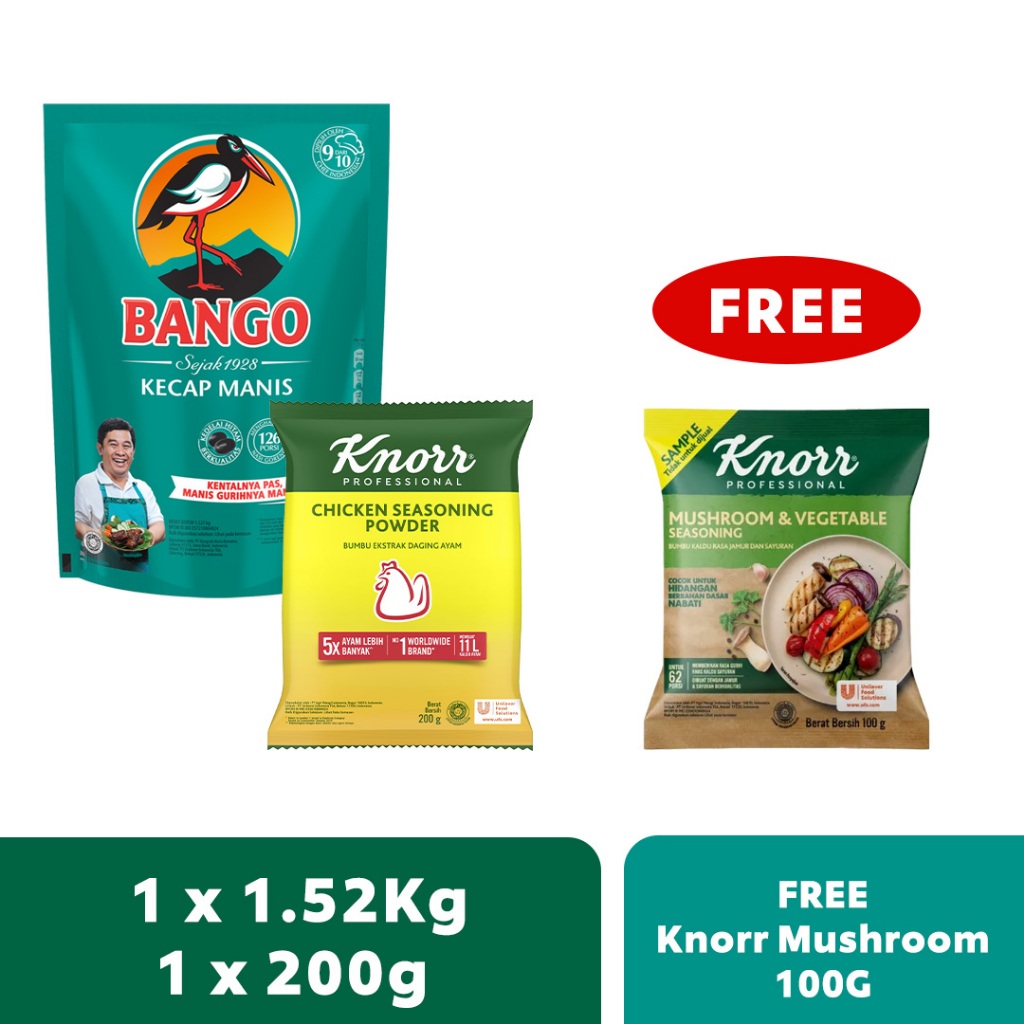 

Bango Kecap 1.5KG + Knorr Chicken 200G Free Knorr Mushroom 100G