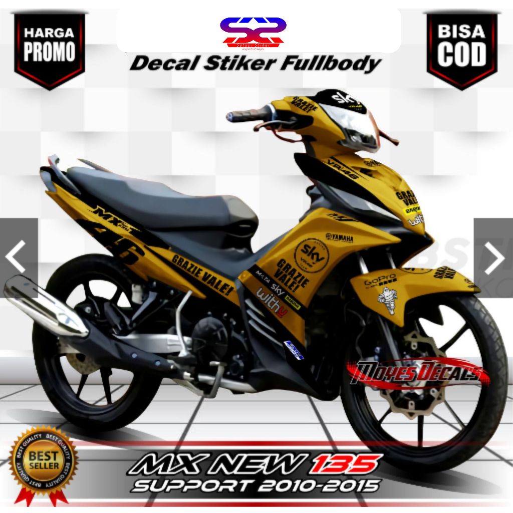 BISA COD Decal Stiker Variasi Motor Mx New 135 Fullbody Motif Simple Gold
